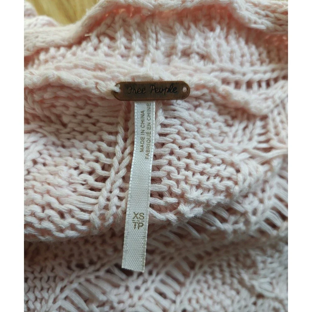 Free People Pink Cable Knit Cardigan Sweater Women's XS Cozy Boho Chunky Knit